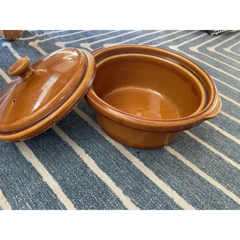 Vintage Rival Stoneware 2.5 Qt Crock with Lid Brown Very Nice